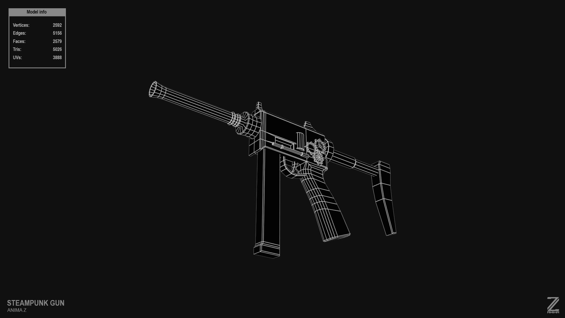 Steampunk gun Low-poly 3D model_14