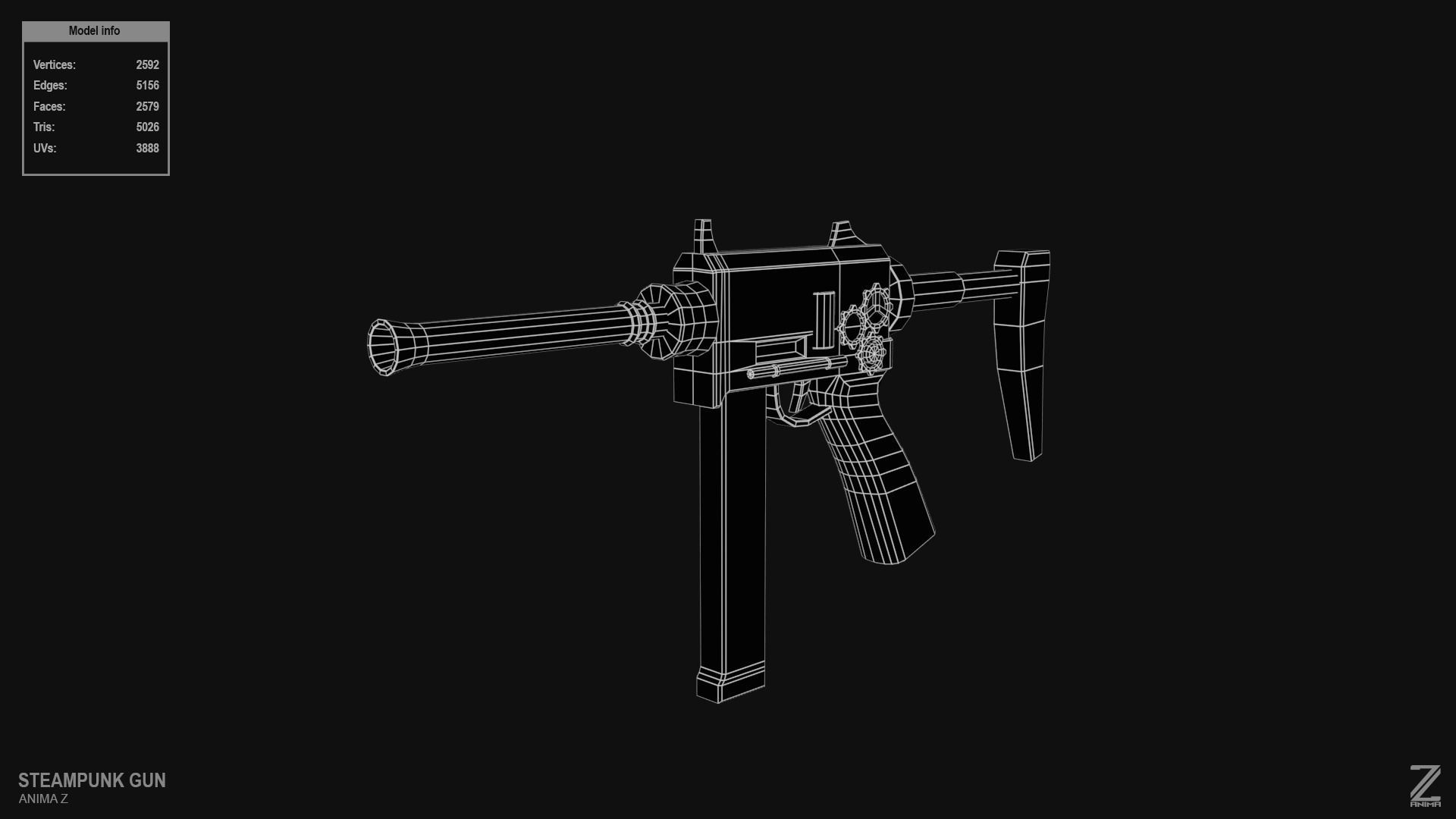 Steampunk gun Low-poly 3D model_10