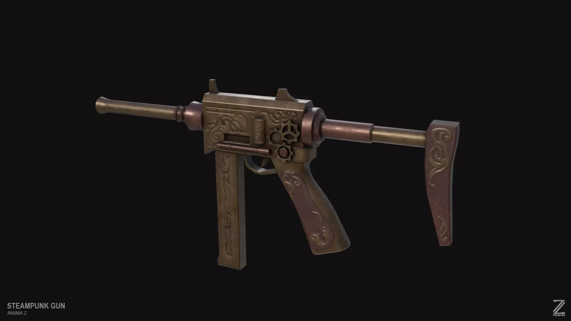 Steampunk gun Low-poly 3D model_0