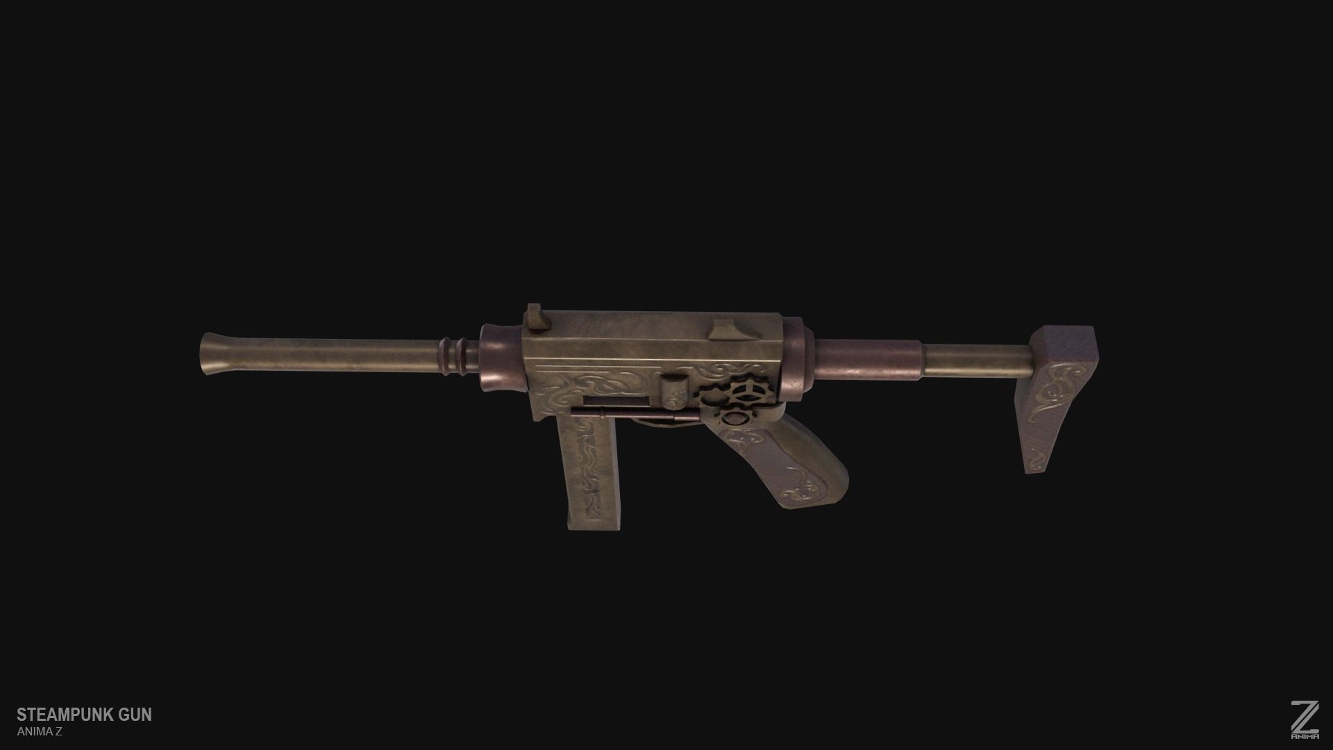 Steampunk gun Low-poly 3D model_5