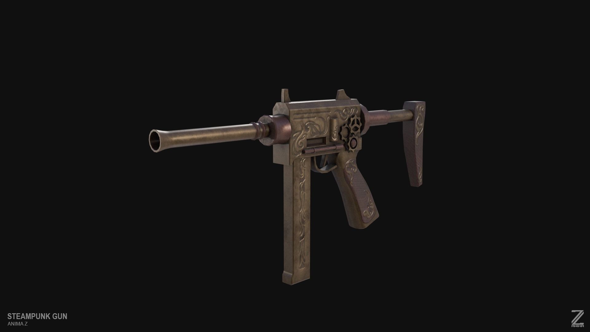 Steampunk gun Low-poly 3D model_3