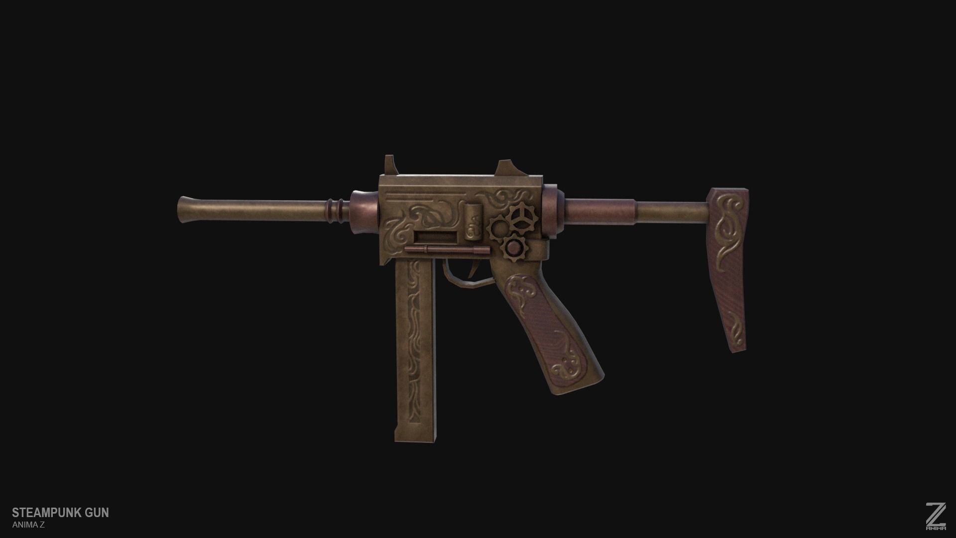 Steampunk gun Low-poly 3D model_4