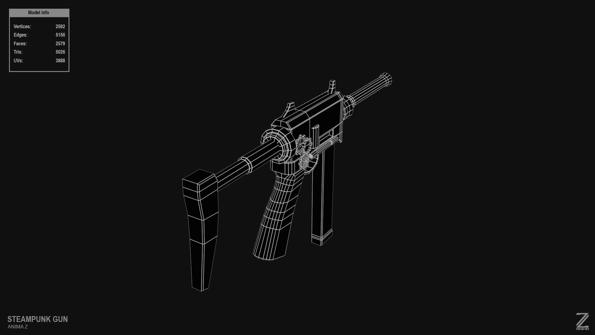 Steampunk gun Low-poly 3D model_13