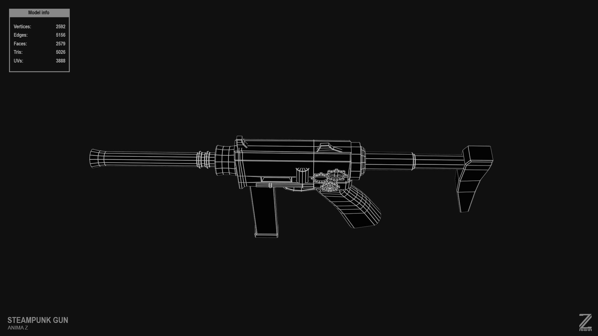 Steampunk gun Low-poly 3D model_11