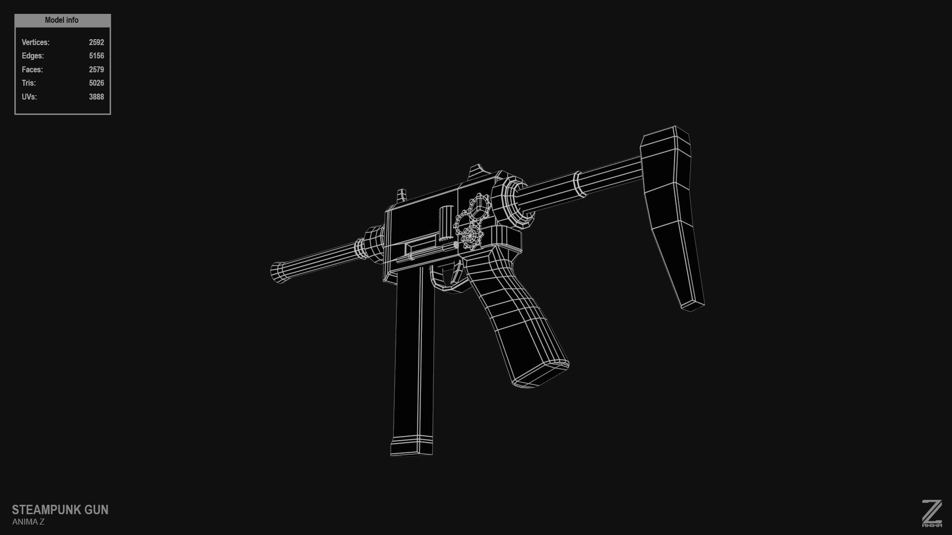 Steampunk gun Low-poly 3D model_12