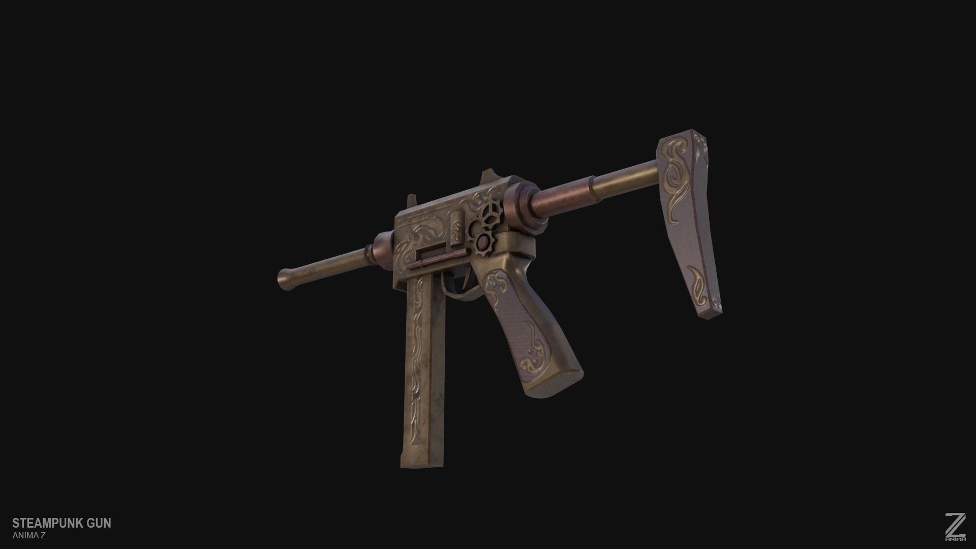 Steampunk gun Low-poly 3D model_6