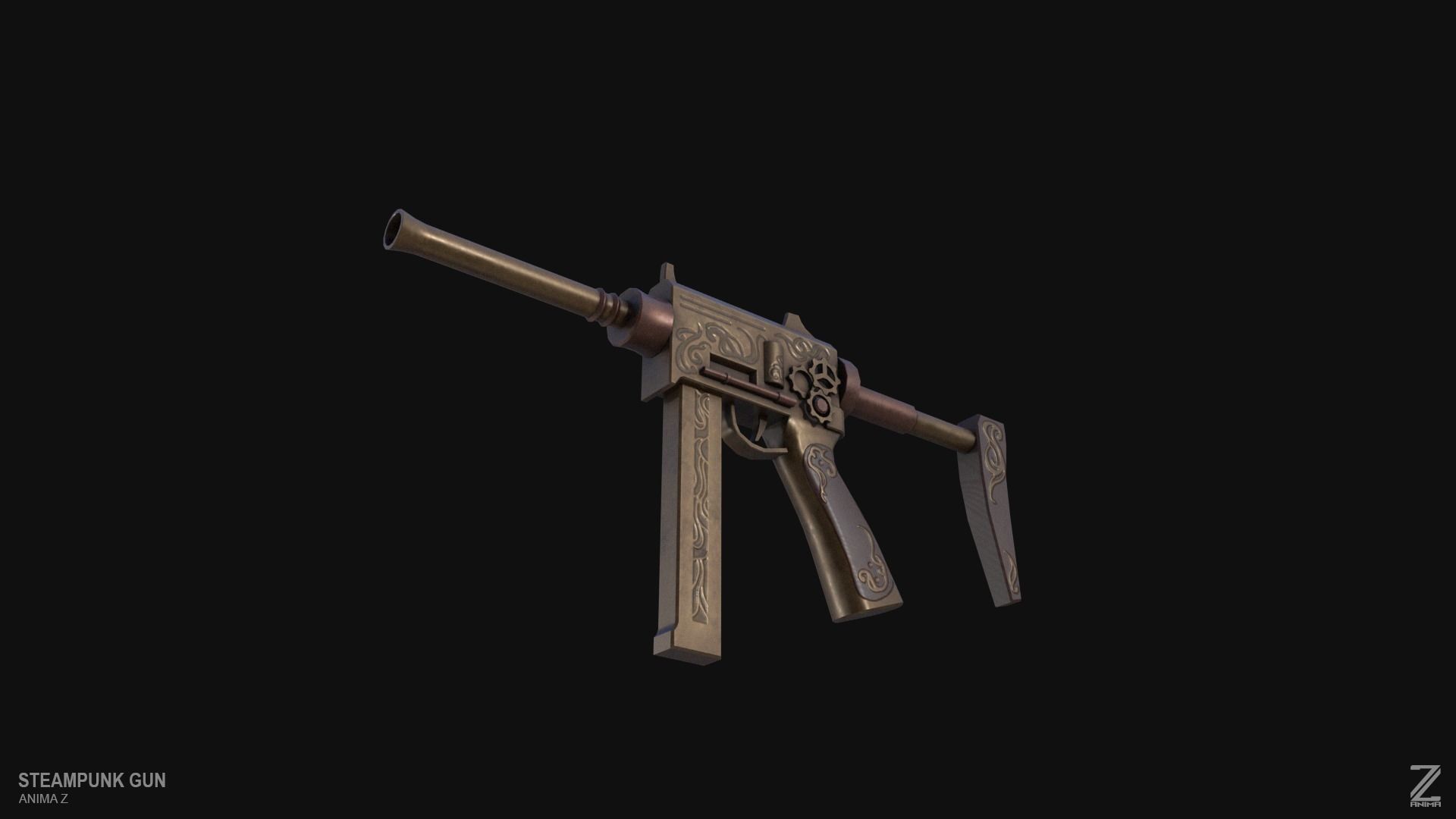 Steampunk gun Low-poly 3D model_9