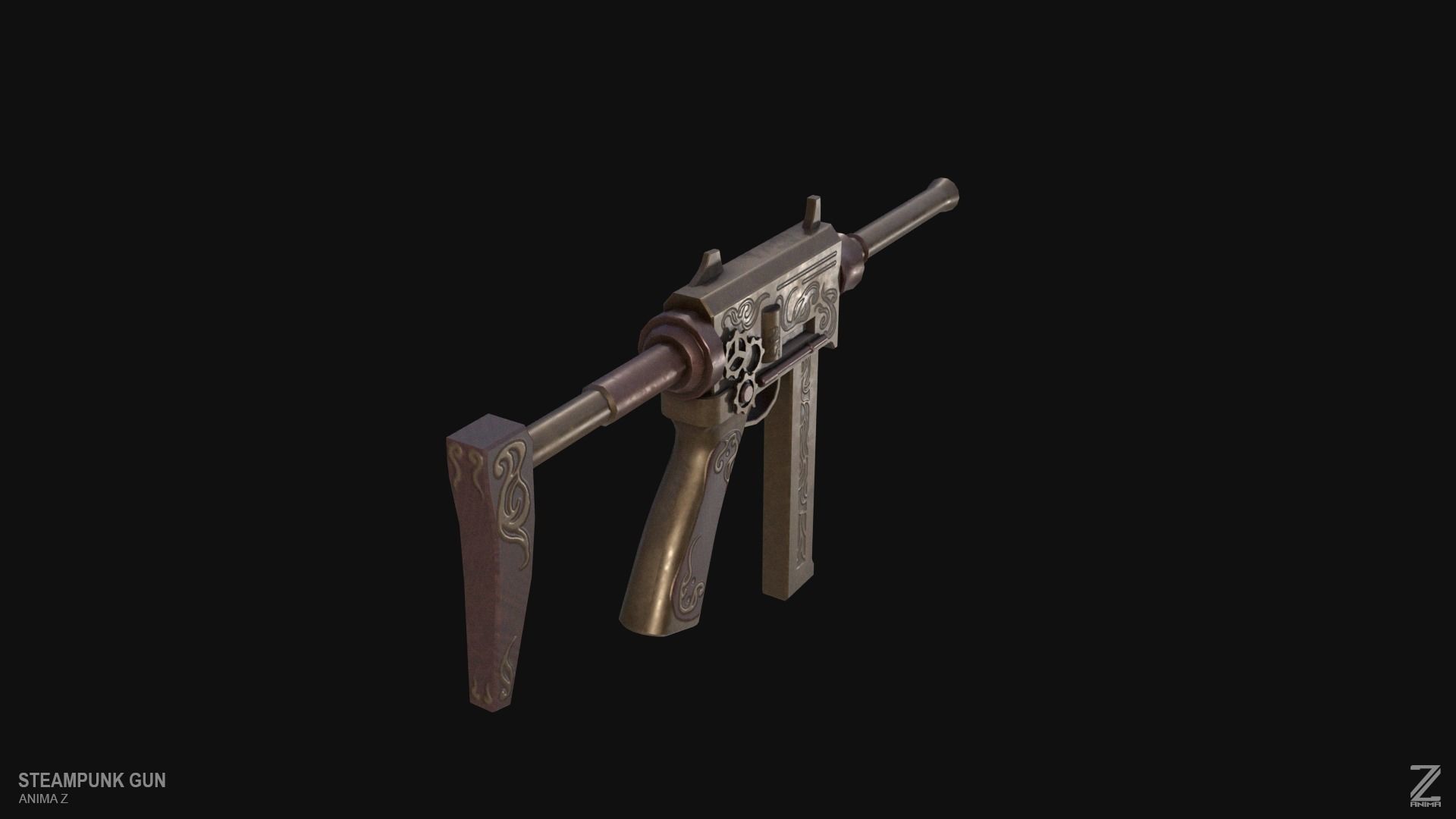 Steampunk gun Low-poly 3D model_7
