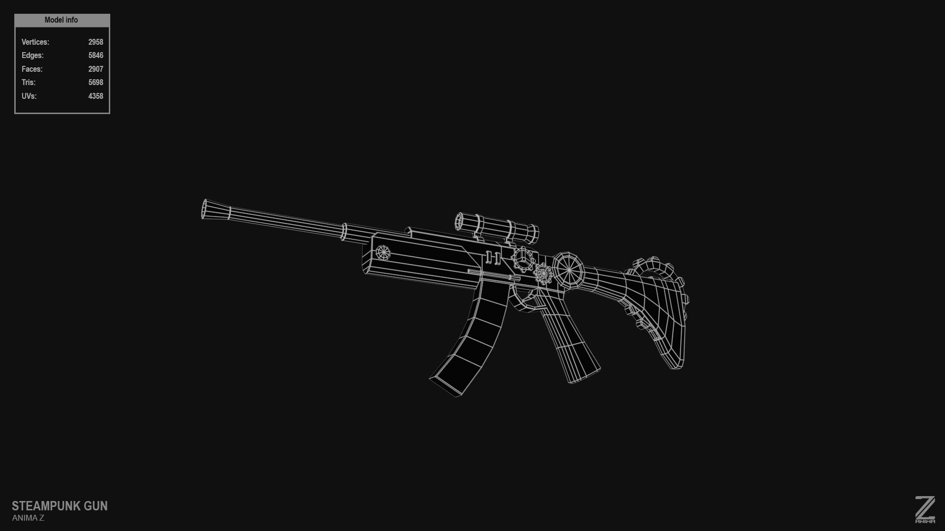 Steampunk gun Low-poly 3D model_14