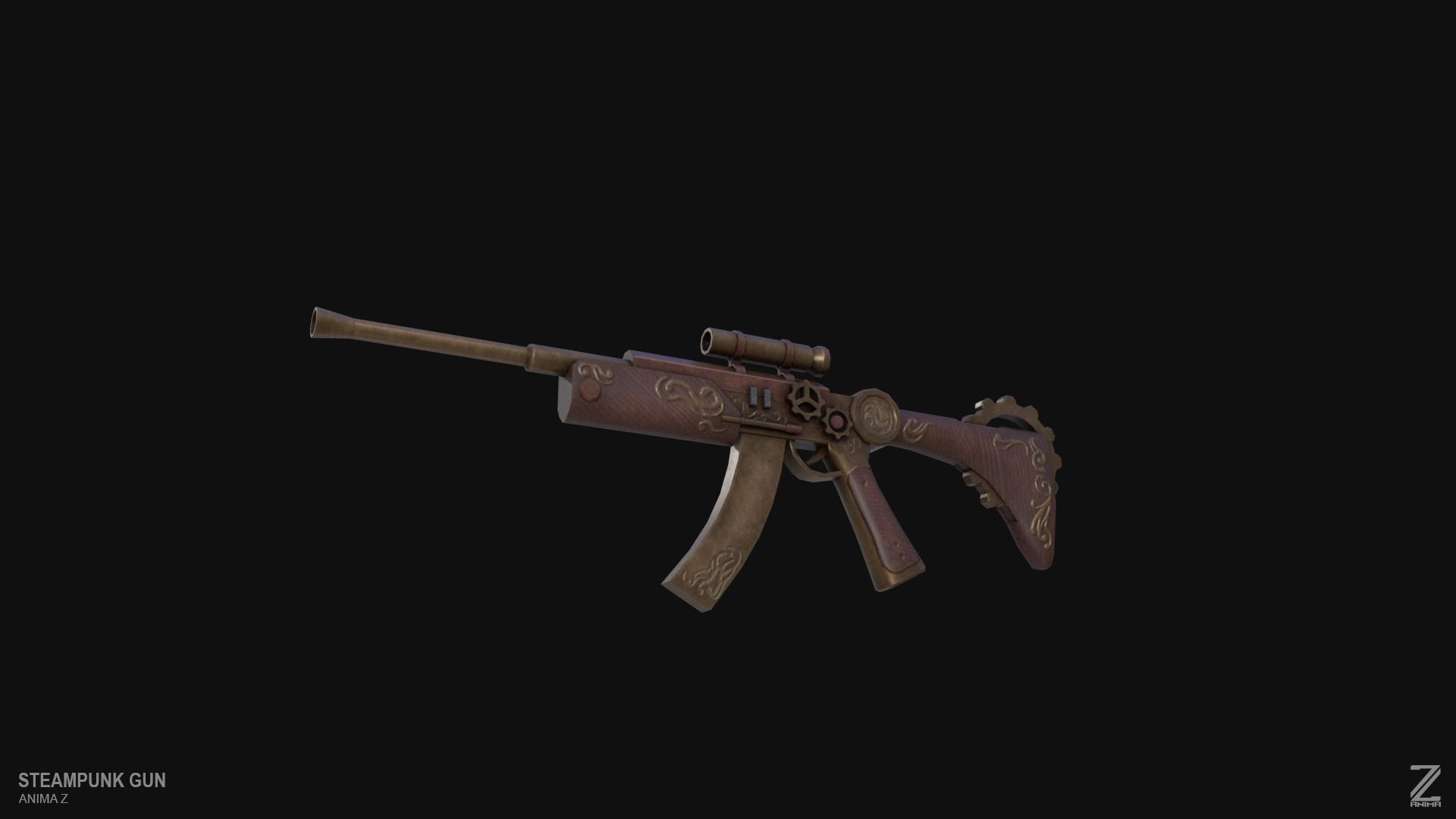 Steampunk gun Low-poly 3D model_8