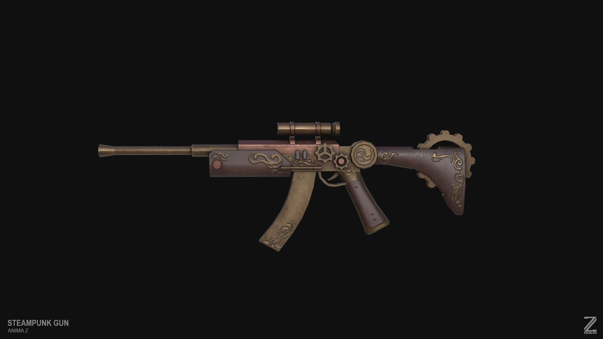 Steampunk gun Low-poly 3D model_4