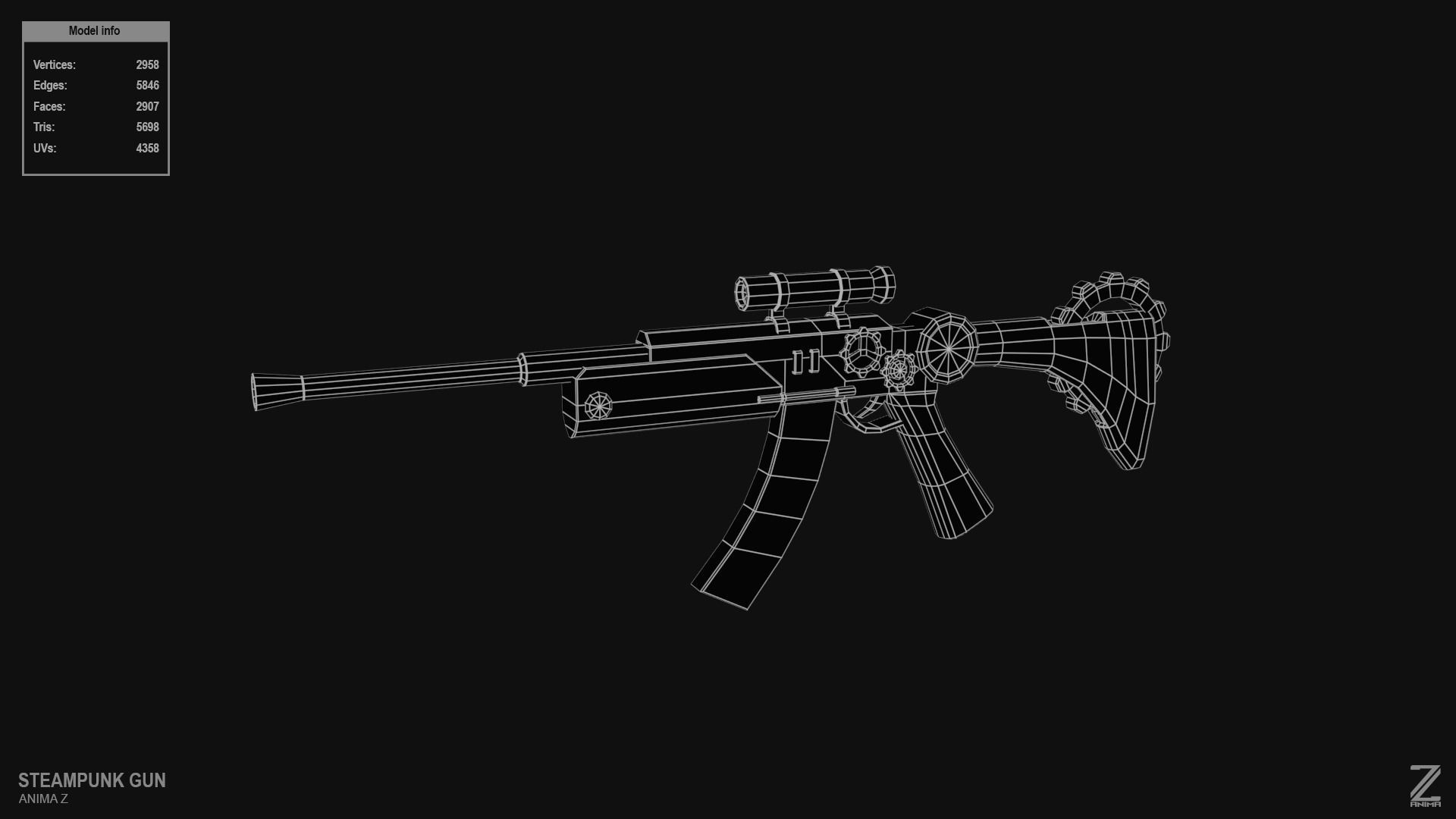 Steampunk gun Low-poly 3D model_10