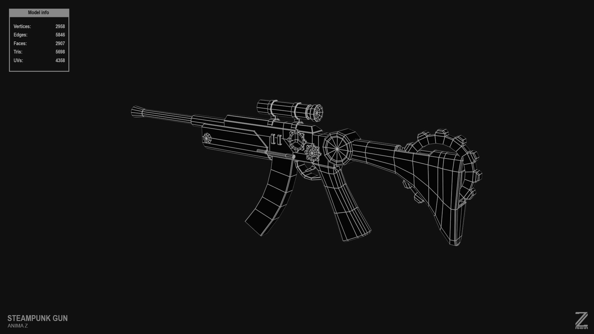 Steampunk gun Low-poly 3D model_9