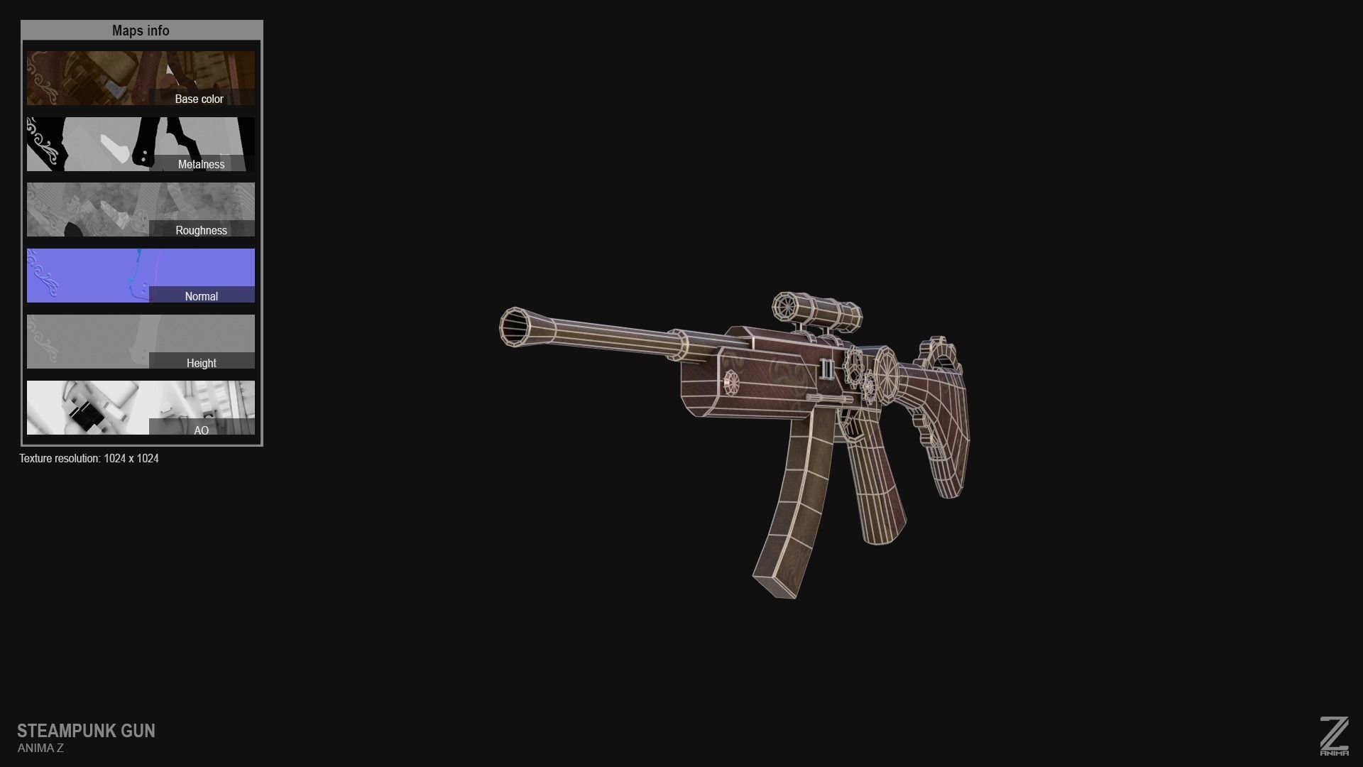 Steampunk gun Low-poly 3D model_1