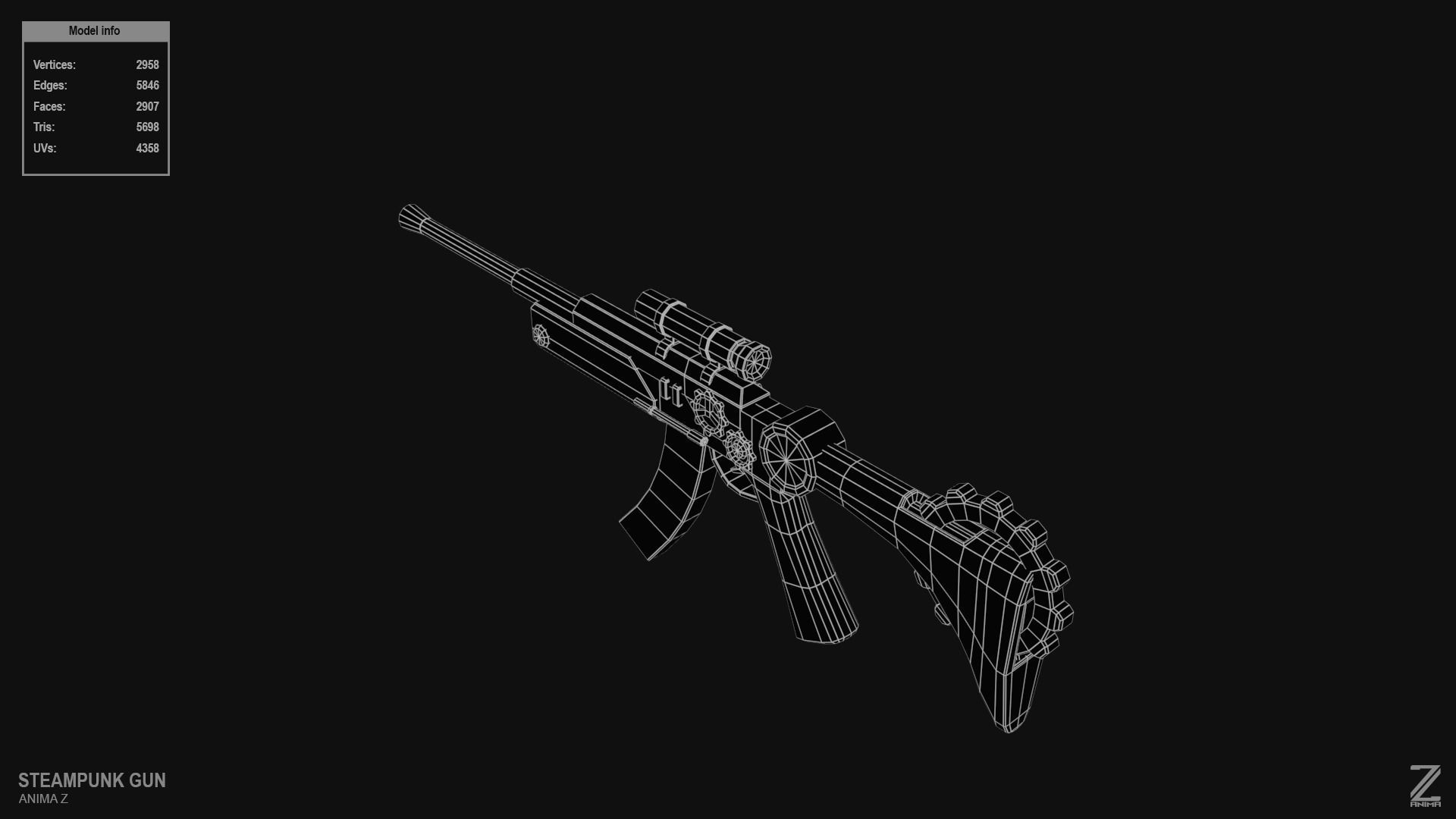 Steampunk gun Low-poly 3D model_13