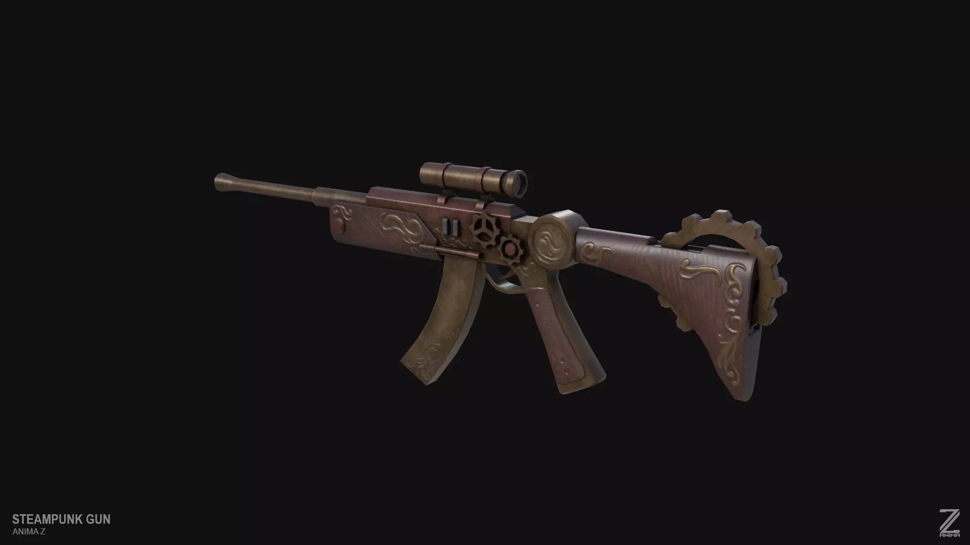 Steampunk gun Low-poly 3D model_0