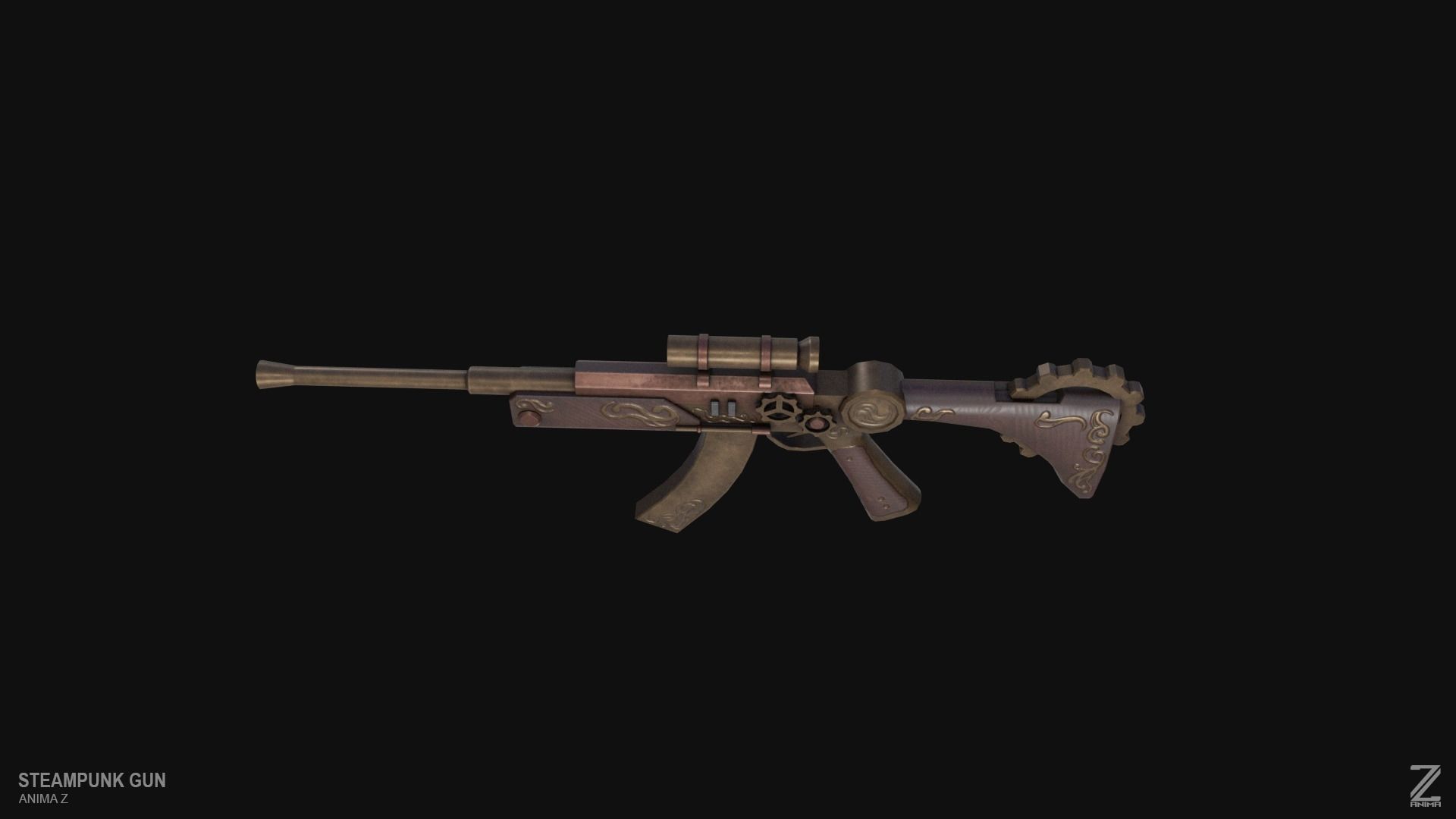 Steampunk gun Low-poly 3D model_5