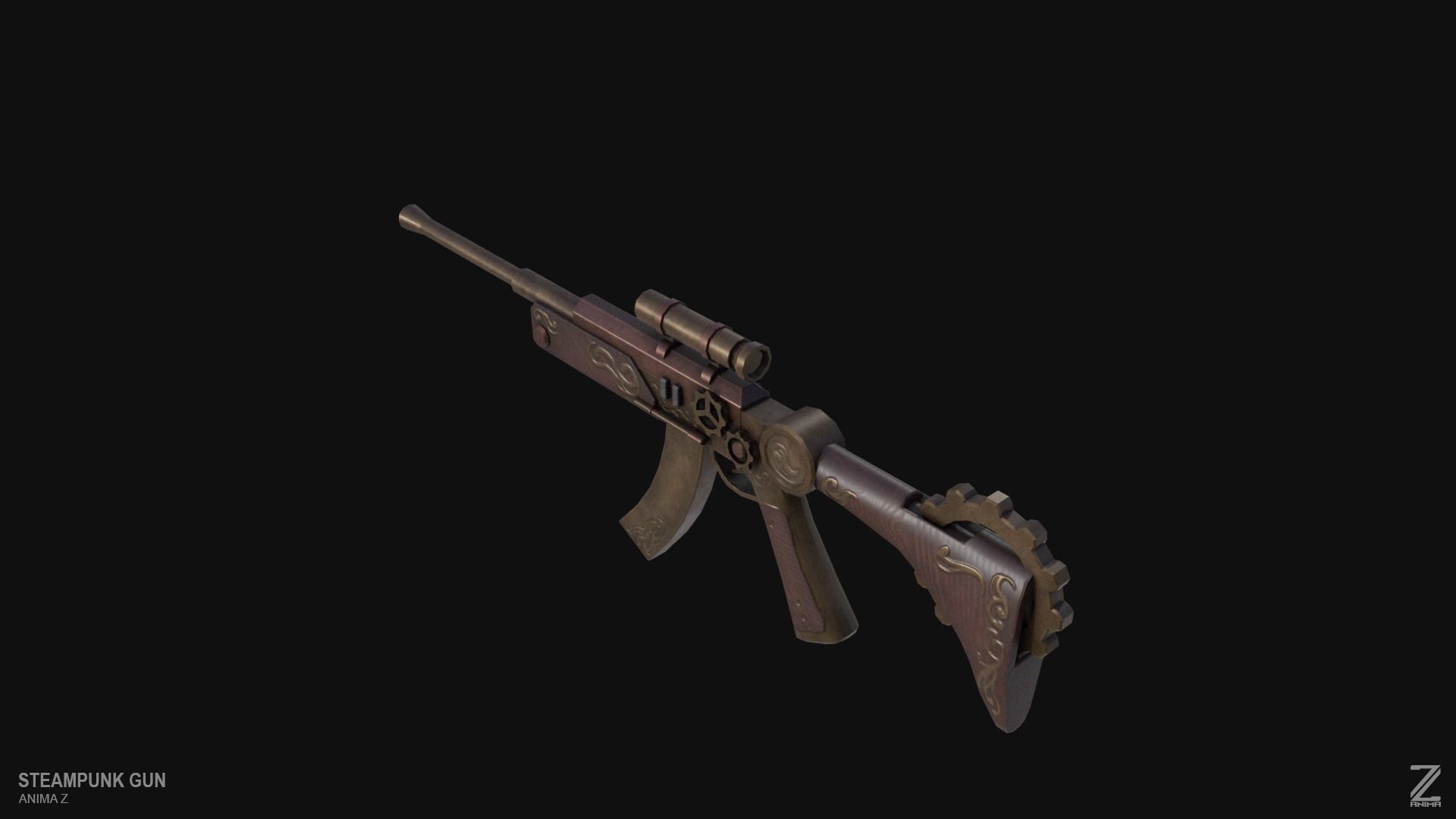 Steampunk gun Low-poly 3D model_7