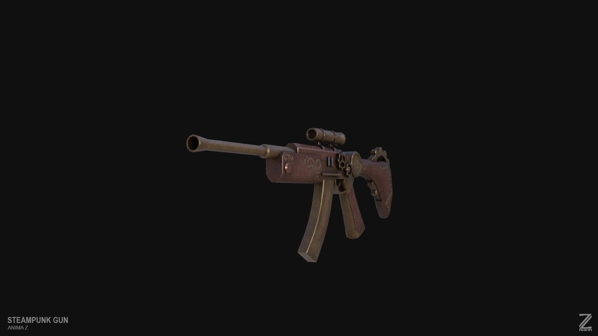 Steampunk gun Low-poly 3D model_6