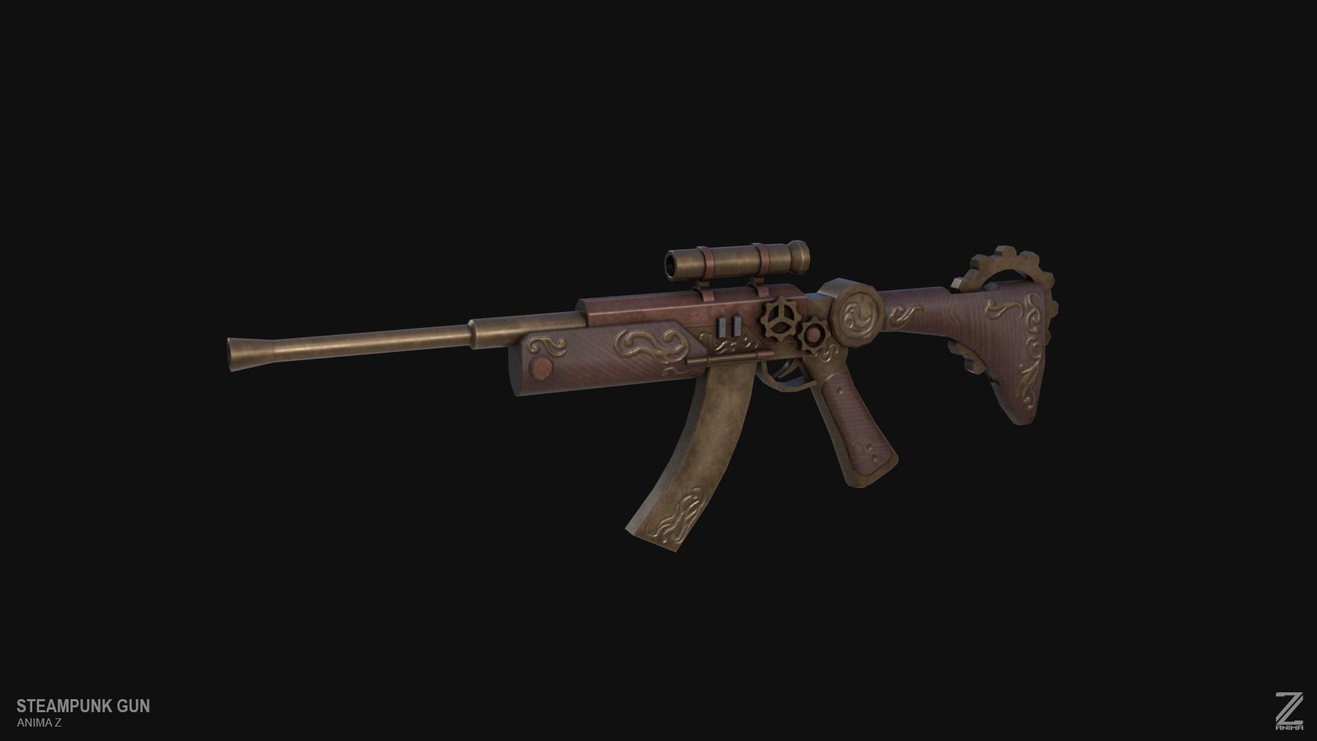 Steampunk gun Low-poly 3D model_3