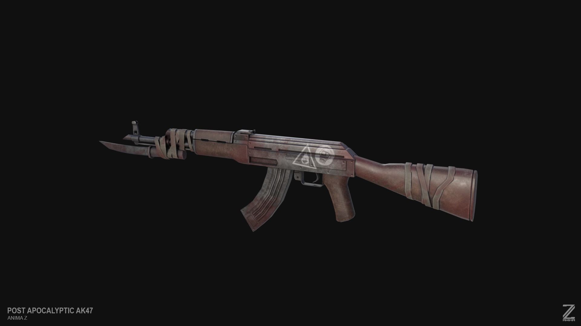 Post apocalyptic AK47 Low-poly 3D model_3