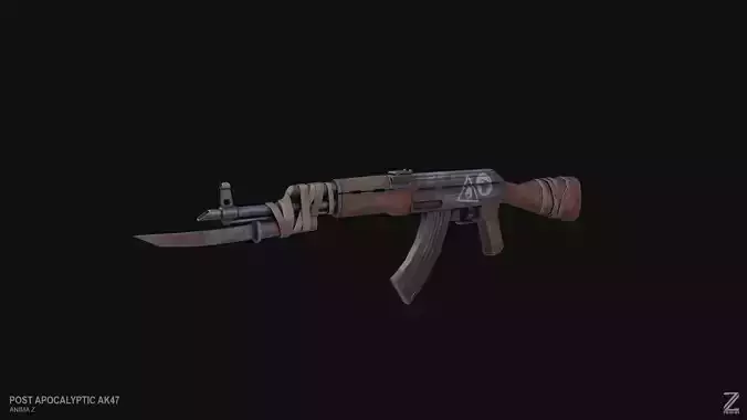 Post apocalyptic AK47 Low-poly 3D model