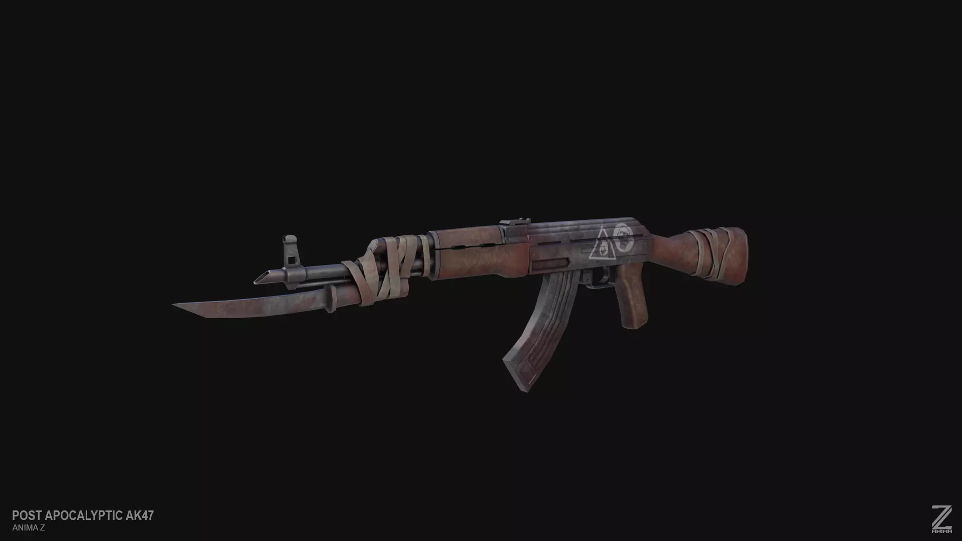 Post apocalyptic AK47 Low-poly 3D model_0