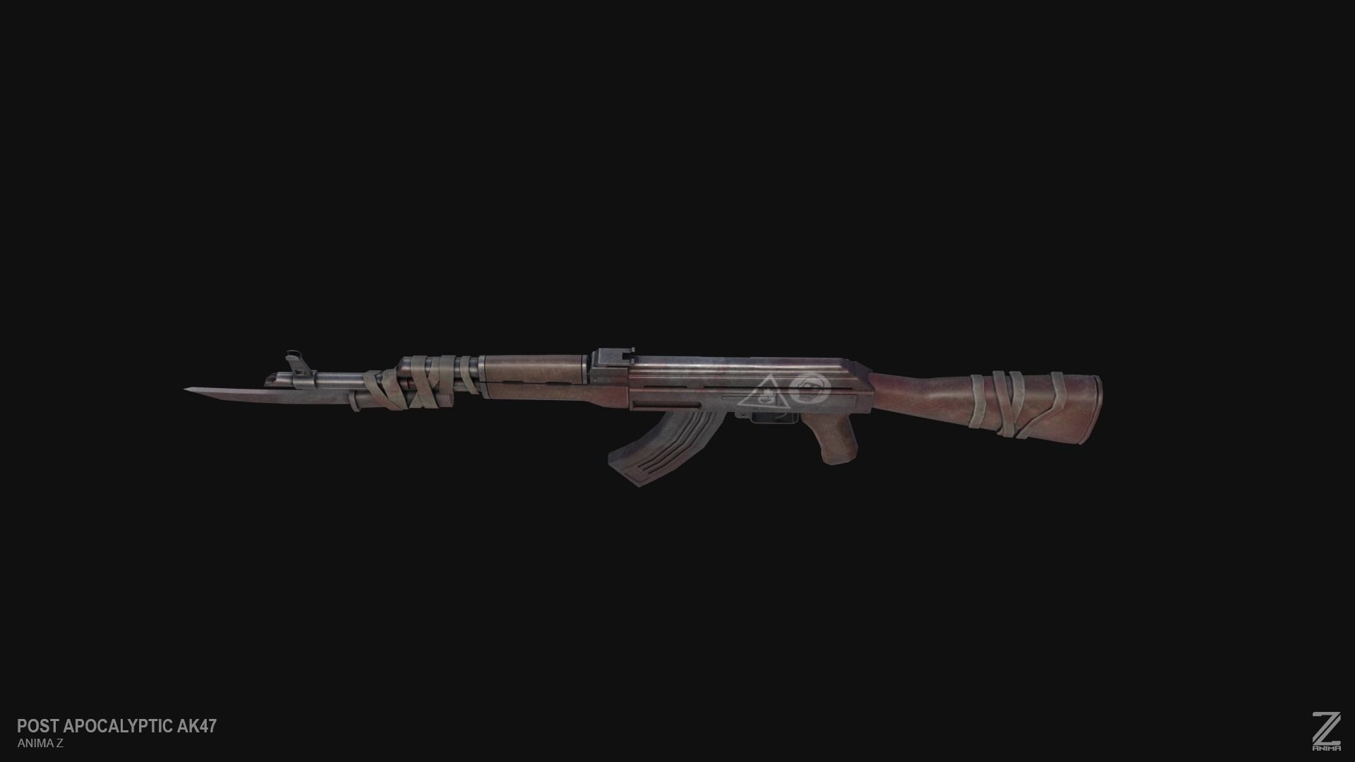 Post apocalyptic AK47 Low-poly 3D model_5