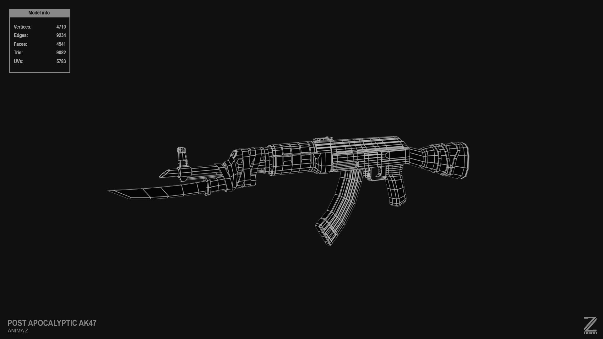 Post apocalyptic AK47 Low-poly 3D model_10