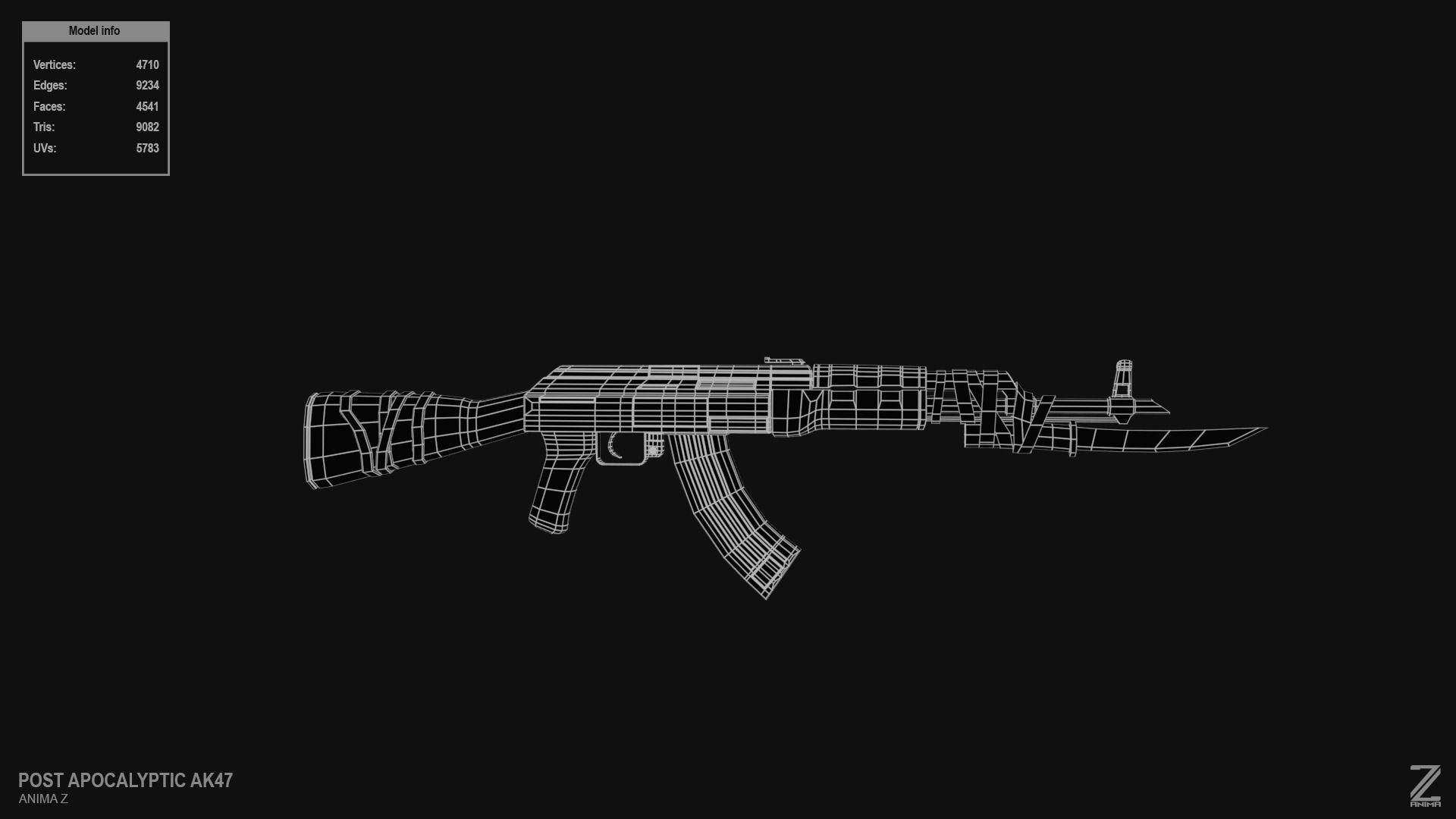 Post apocalyptic AK47 Low-poly 3D model_13