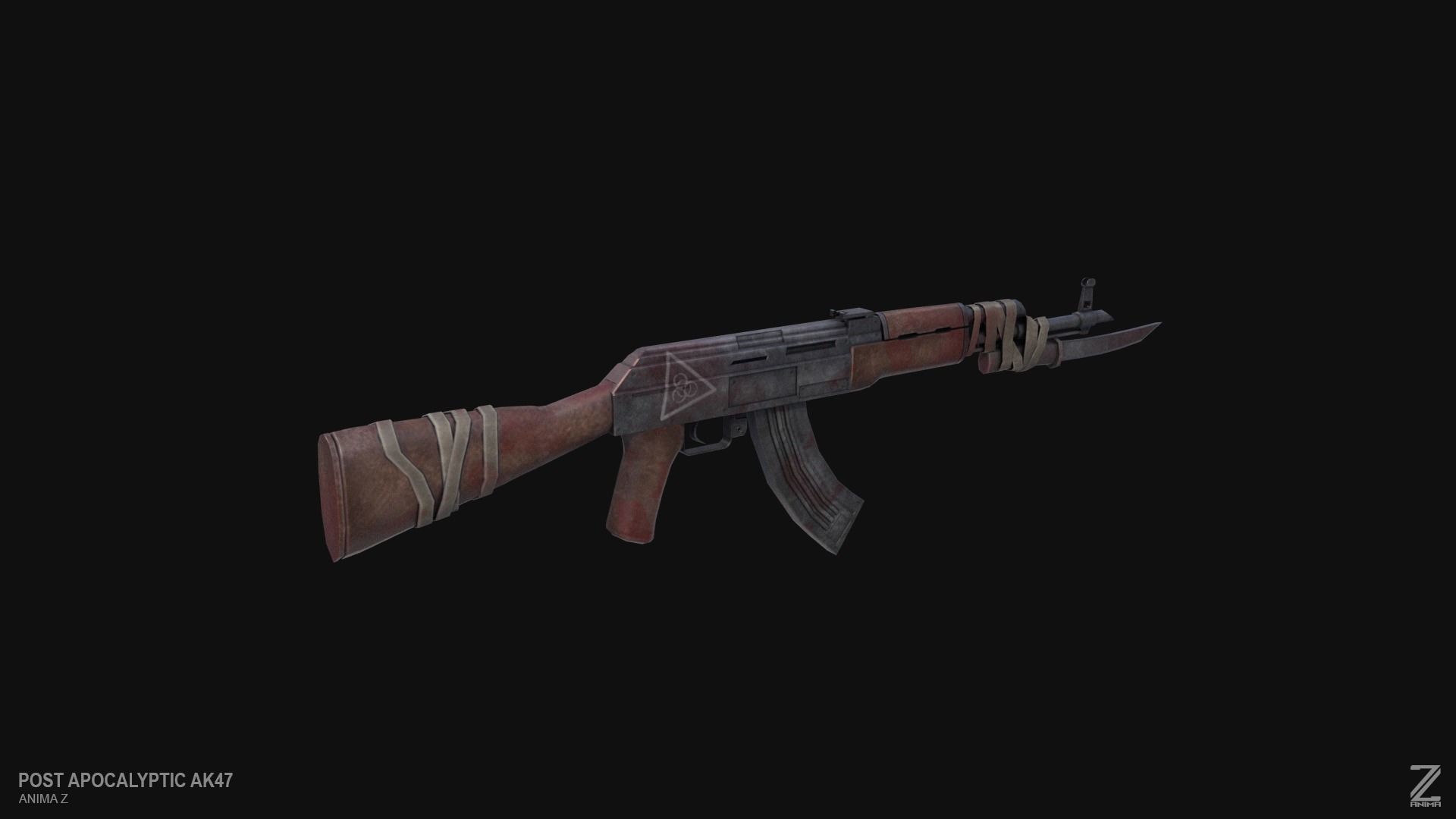 Post apocalyptic AK47 Low-poly 3D model_7