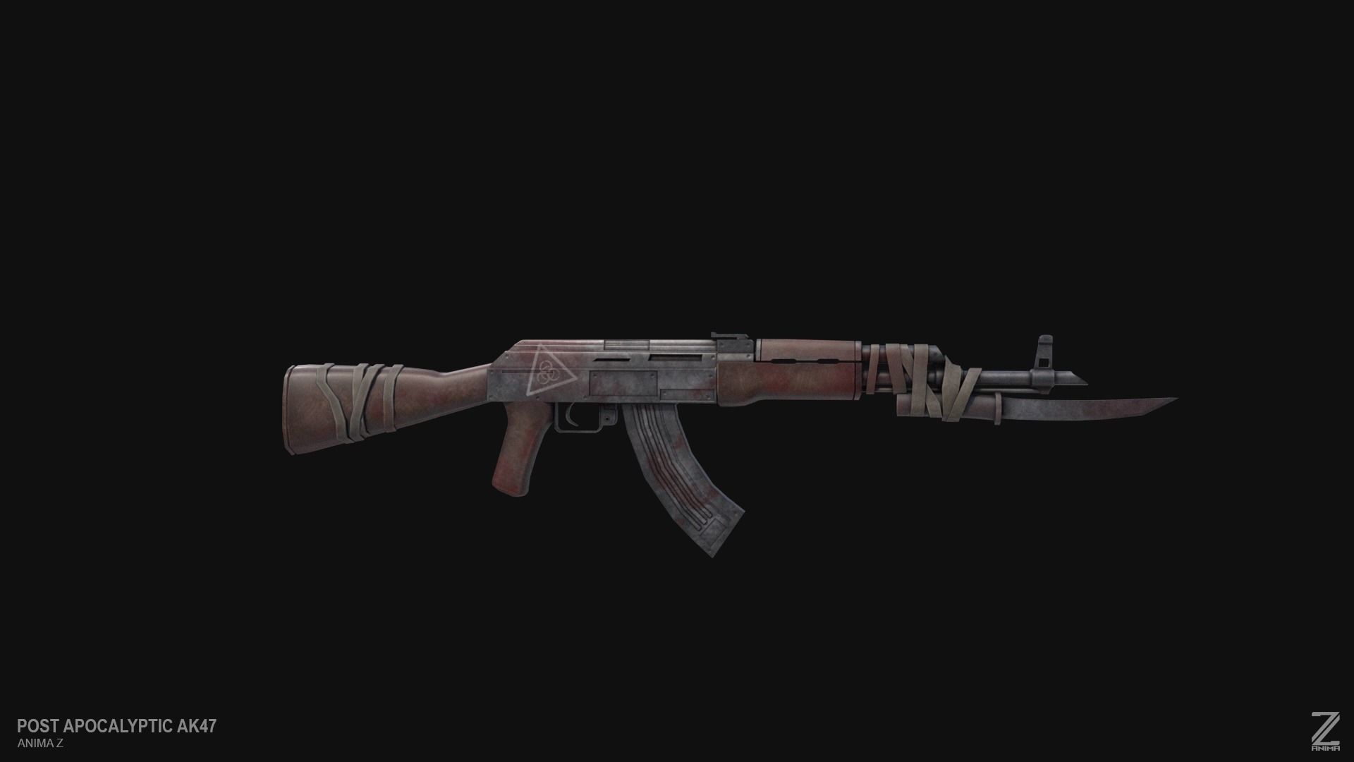 Post apocalyptic AK47 Low-poly 3D model_8