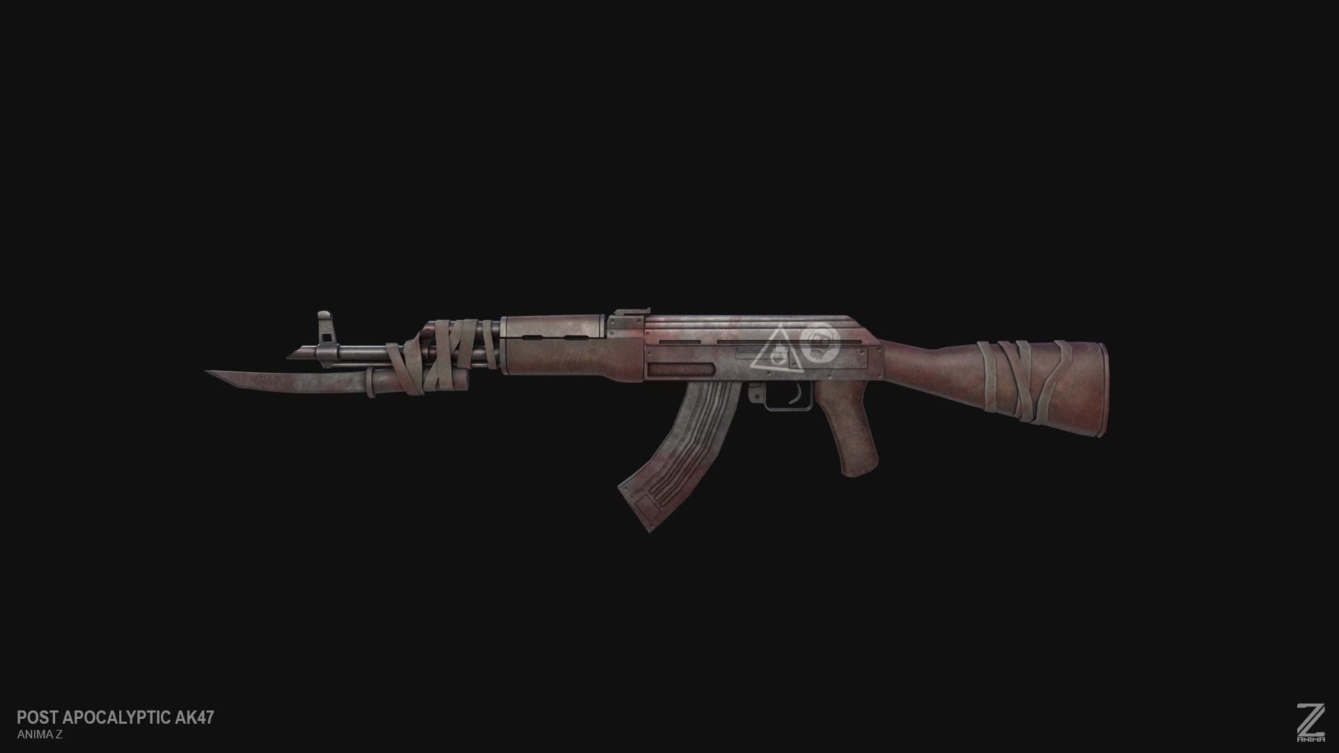 Post apocalyptic AK47 Low-poly 3D model_4