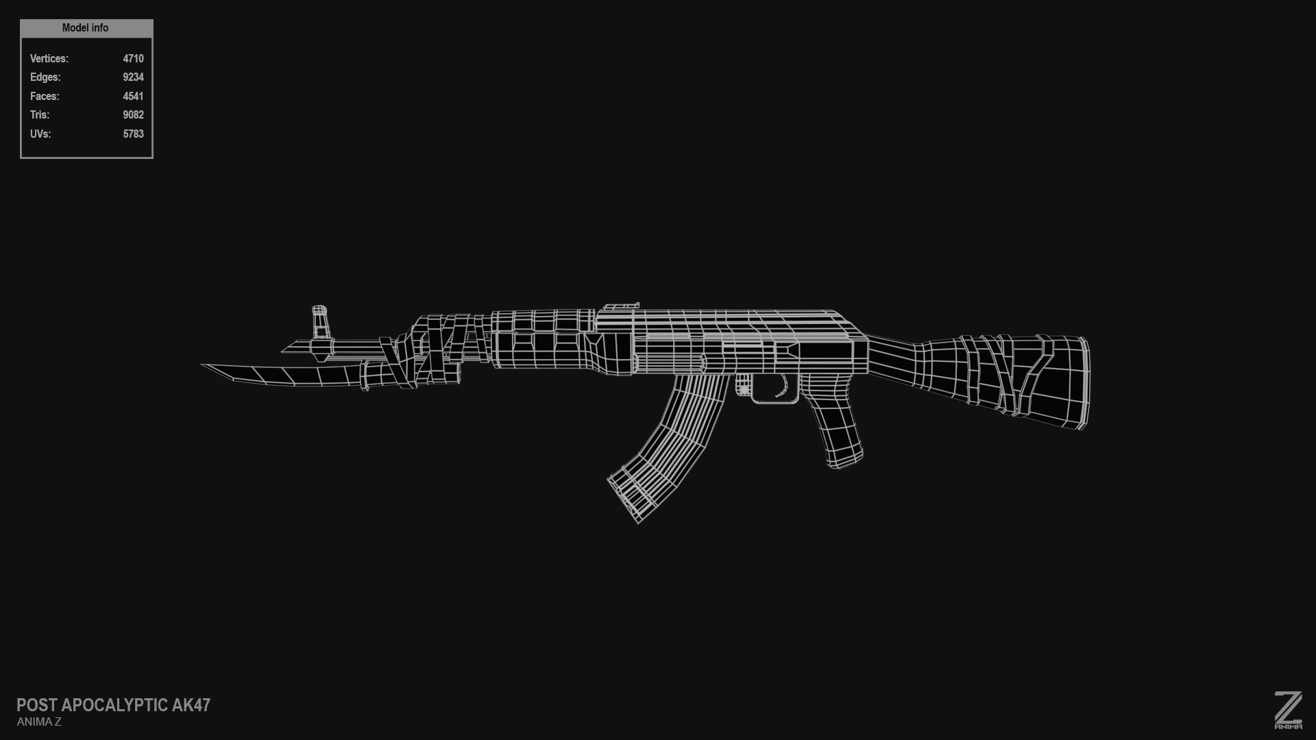 Post apocalyptic AK47 Low-poly 3D model_9