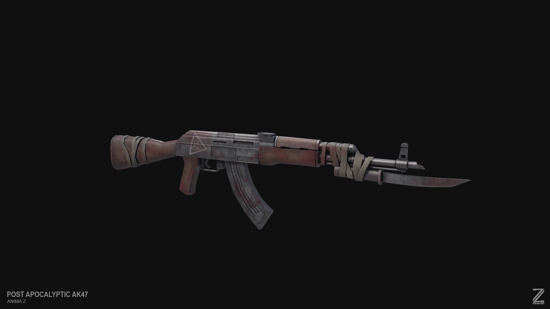 Post apocalyptic AK47 Low-poly 3D model_6