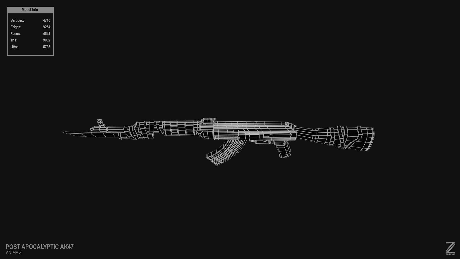 Post apocalyptic AK47 Low-poly 3D model_11