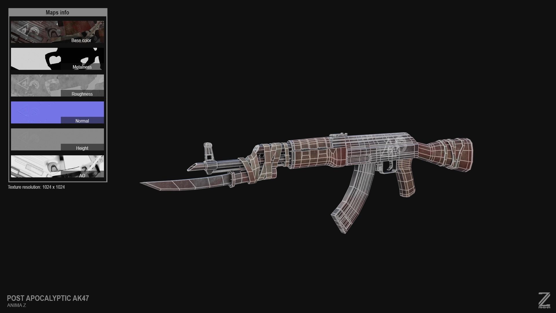 Post apocalyptic AK47 Low-poly 3D model_1