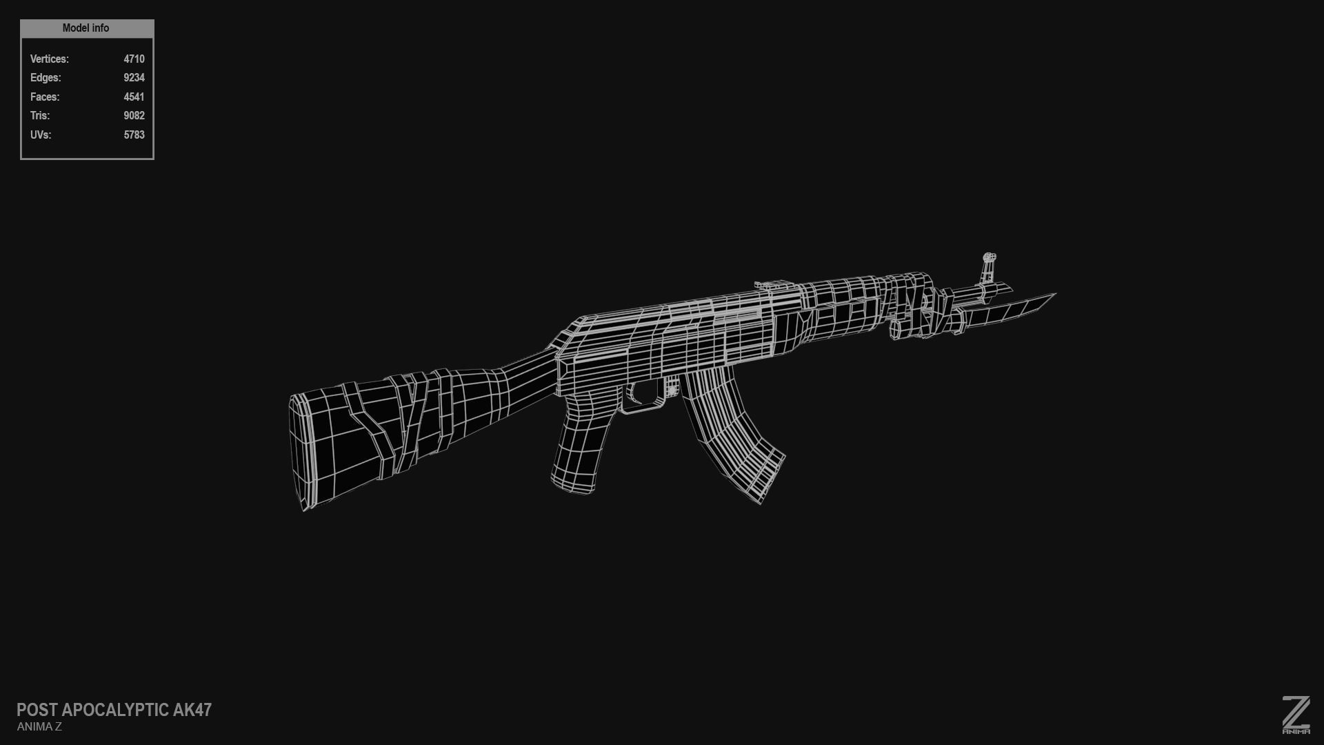 Post apocalyptic AK47 Low-poly 3D model_12