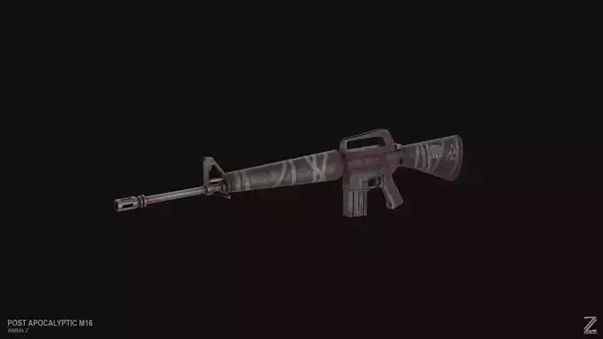 Post apocalyptic M16 Low-poly 3D model
