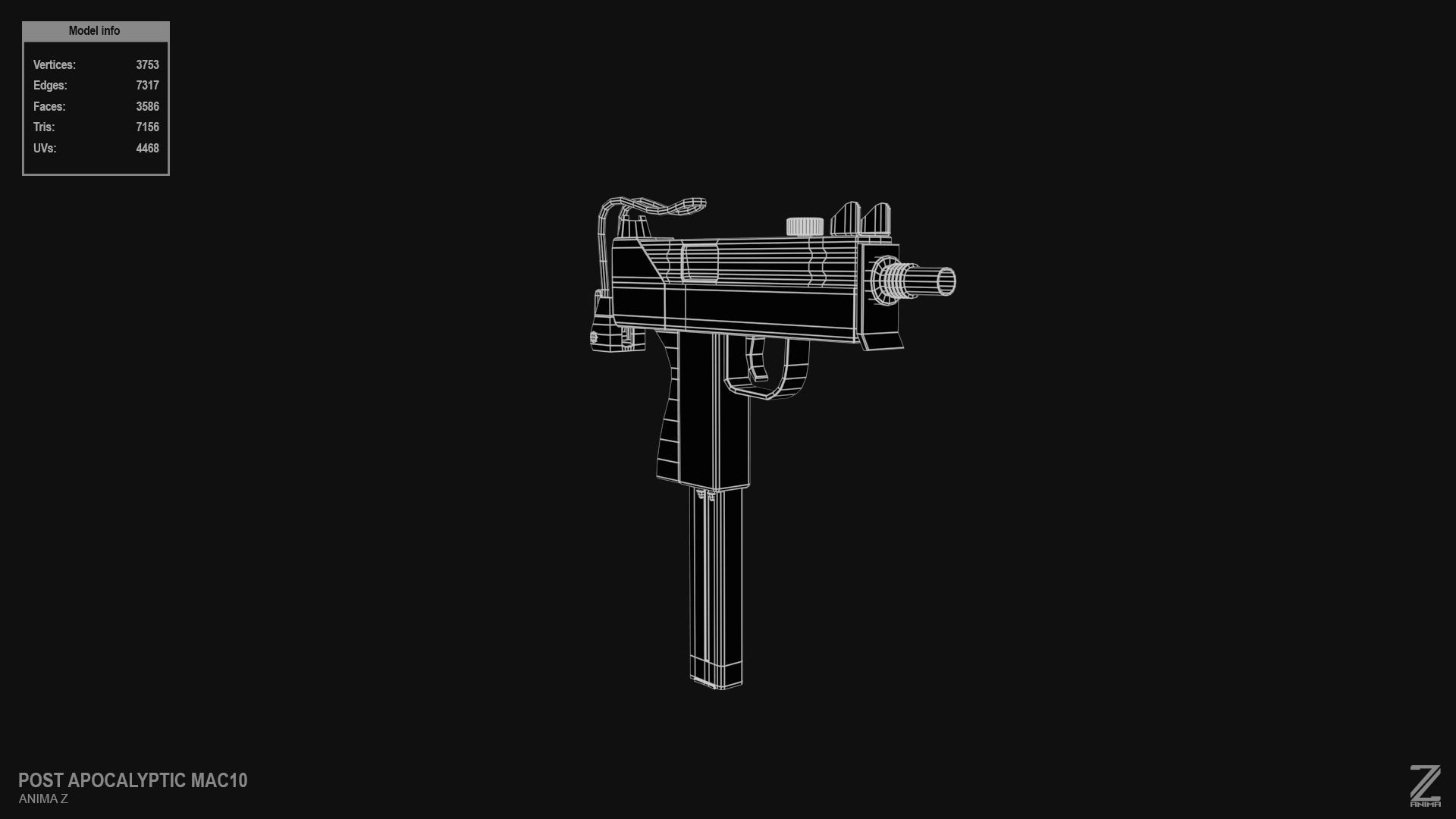 Post apocalyptic MAC10 Low-poly 3D model_12
