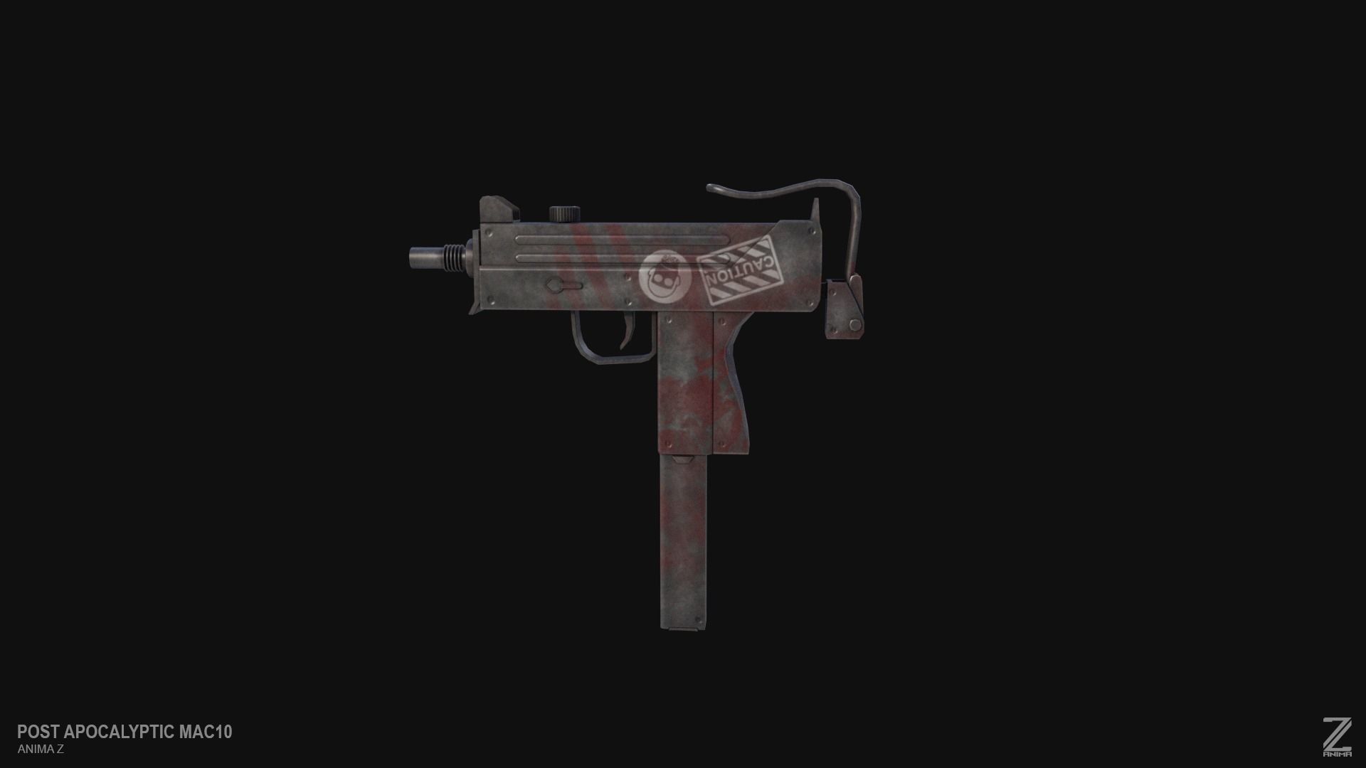 Post apocalyptic MAC10 Low-poly 3D model_3