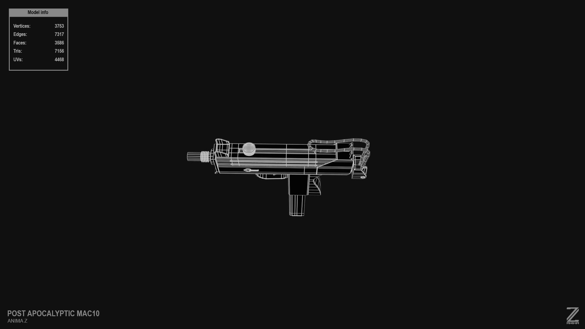 Post apocalyptic MAC10 Low-poly 3D model_11