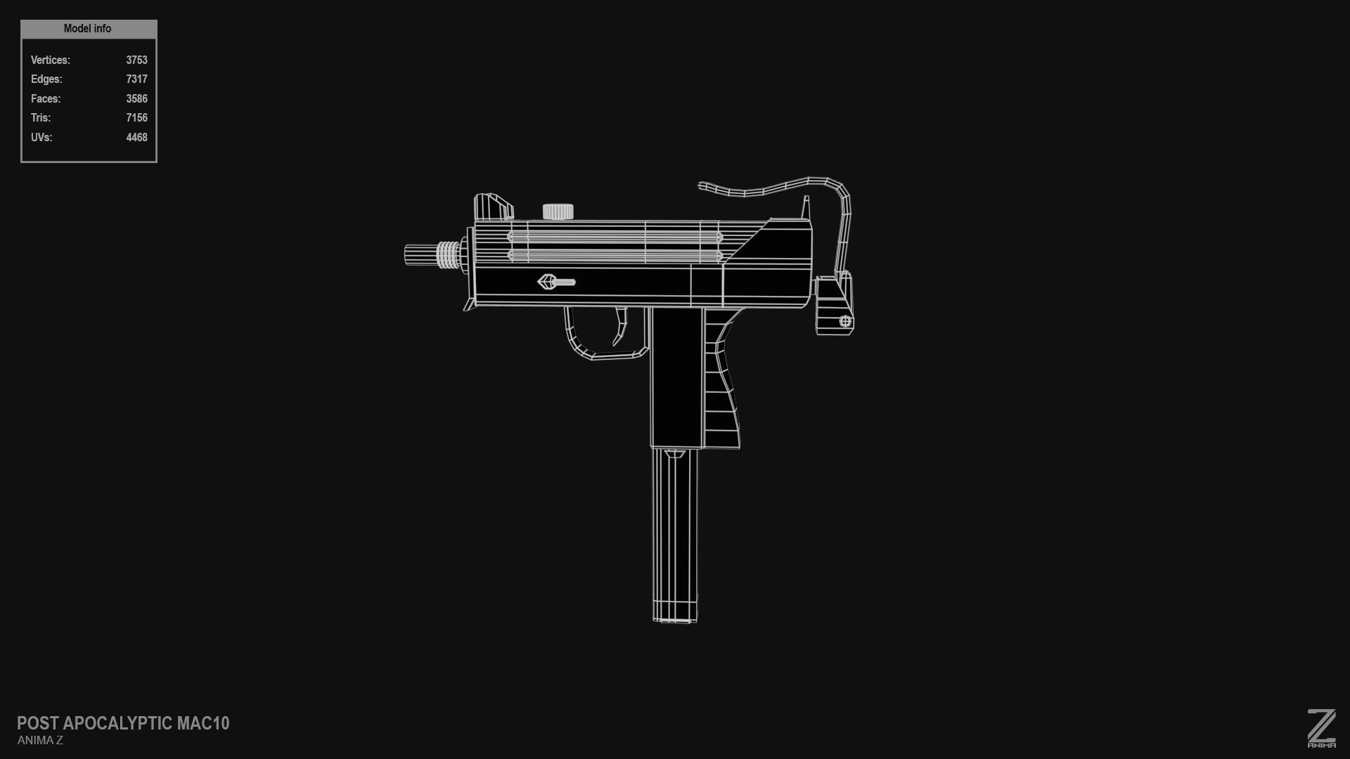 Post apocalyptic MAC10 Low-poly 3D model_9