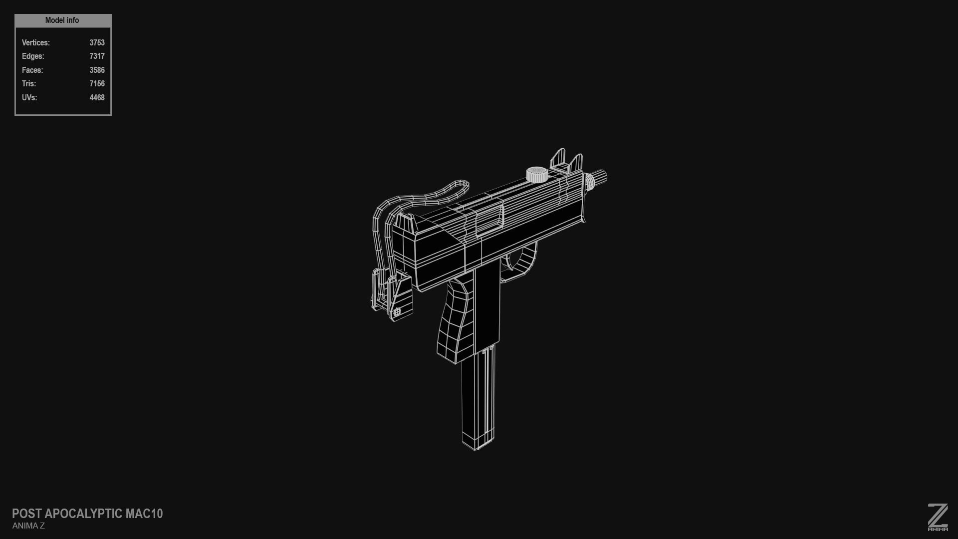 Post apocalyptic MAC10 Low-poly 3D model_13
