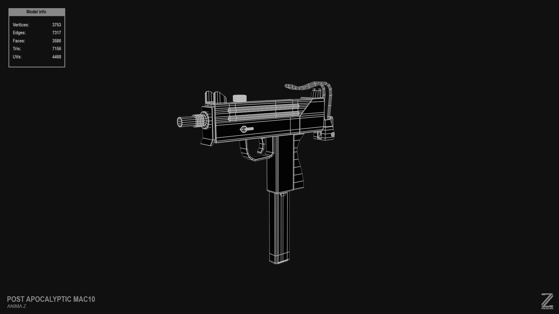 Post apocalyptic MAC10 Low-poly 3D model_10