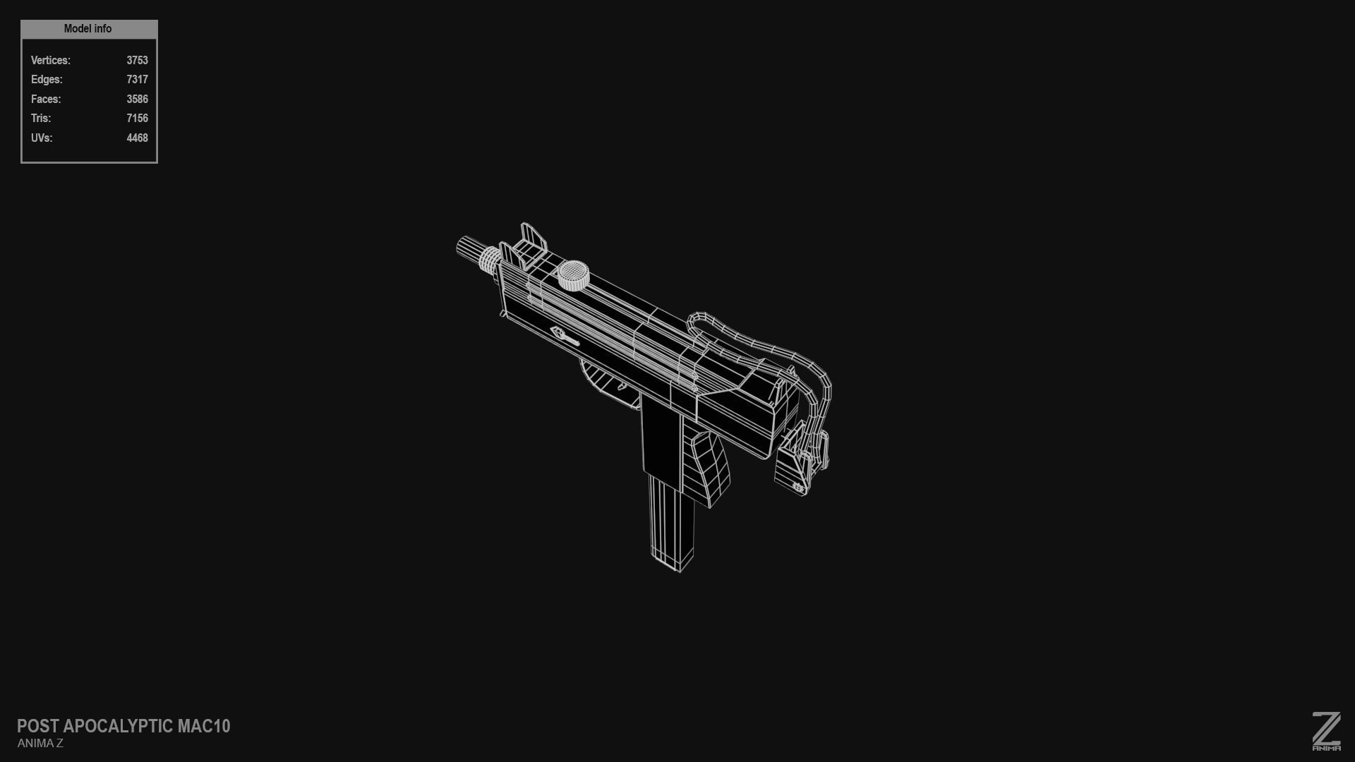 Post apocalyptic MAC10 Low-poly 3D model_14