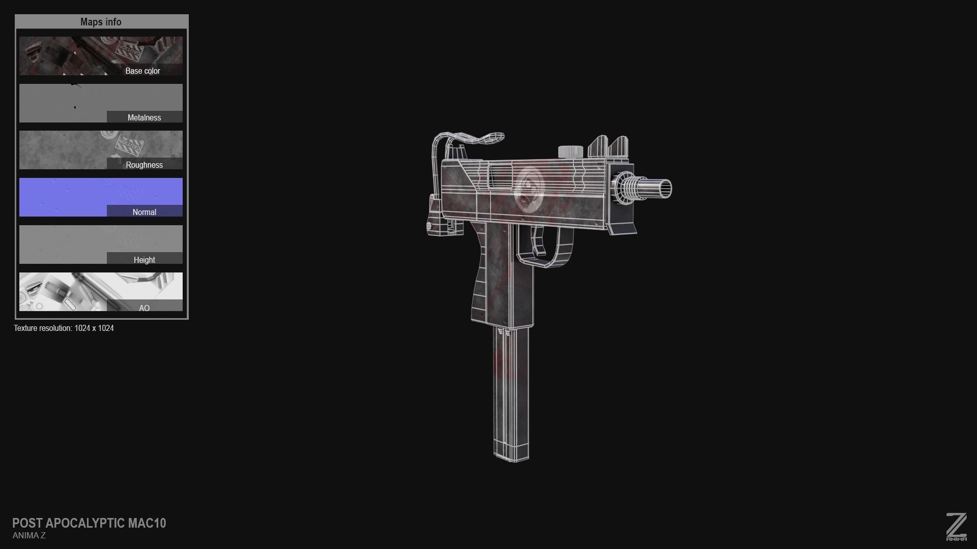 Post apocalyptic MAC10 Low-poly 3D model_1