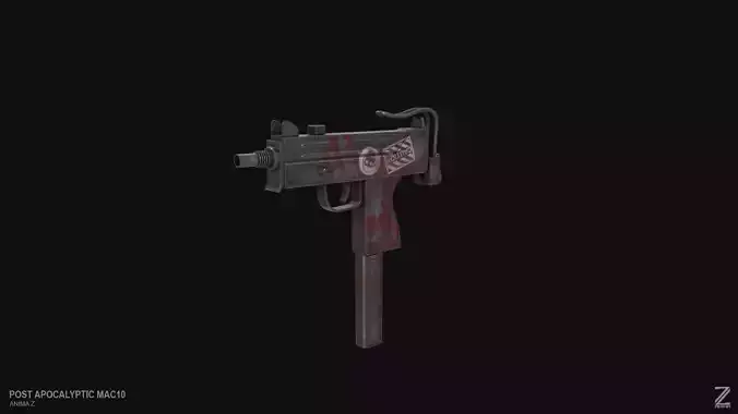 Post apocalyptic MAC10 Low-poly 3D model