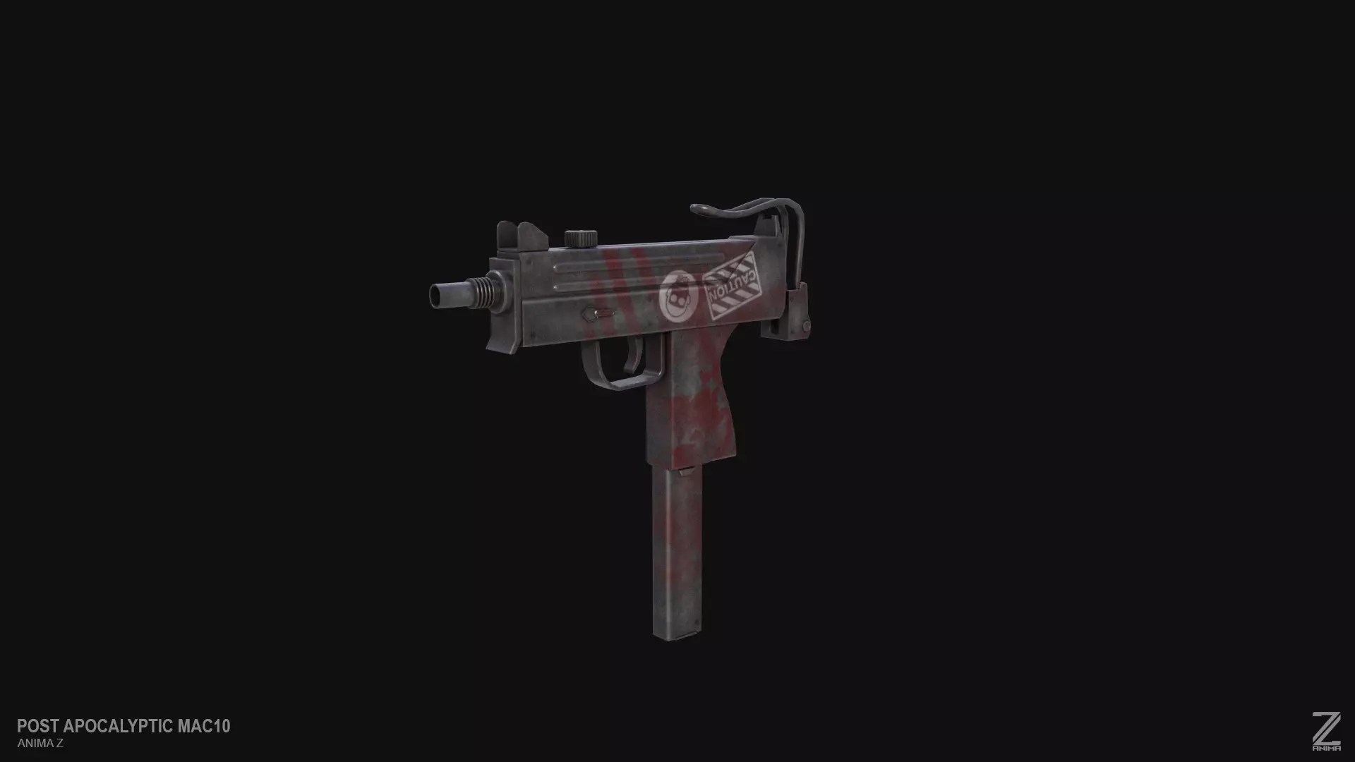 Post apocalyptic MAC10 Low-poly 3D model_0