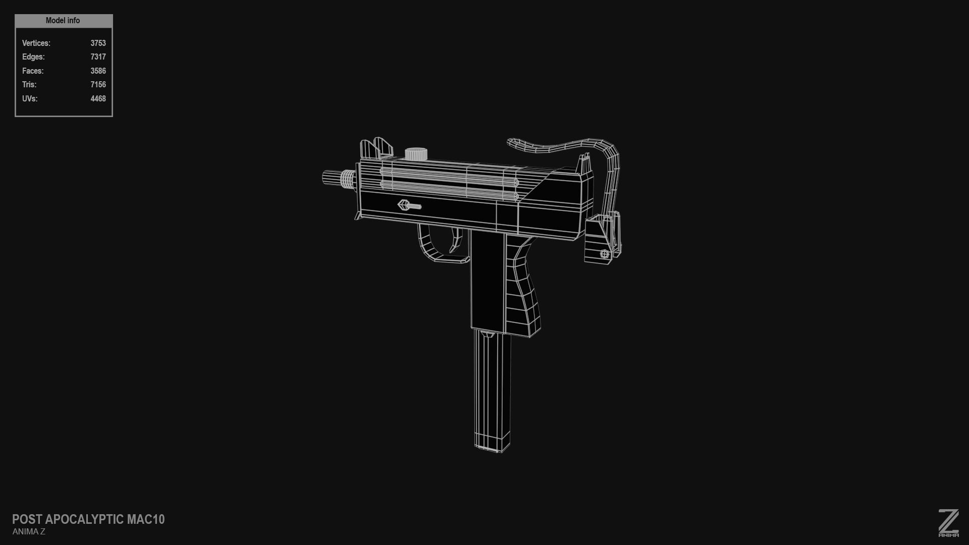 Post apocalyptic MAC10 Low-poly 3D model_8